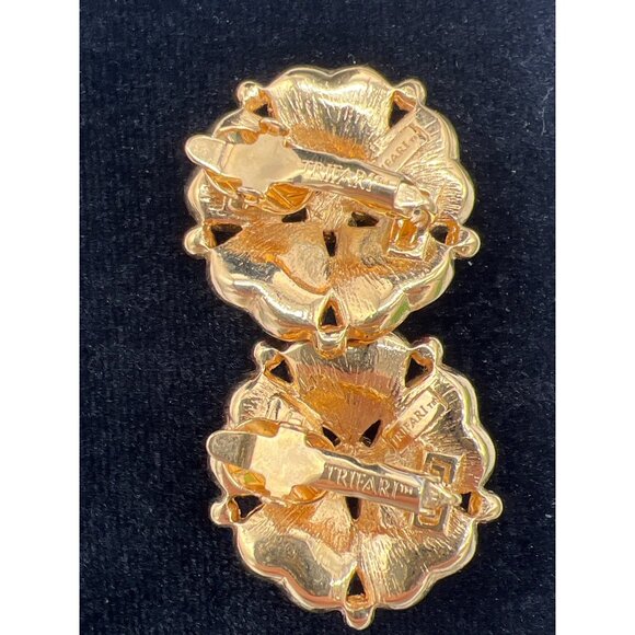 Trifari Gold-Tone Pink Heart Flower Clip-On Earrings Costume Jewelry Vintage - Picture 5 of 6